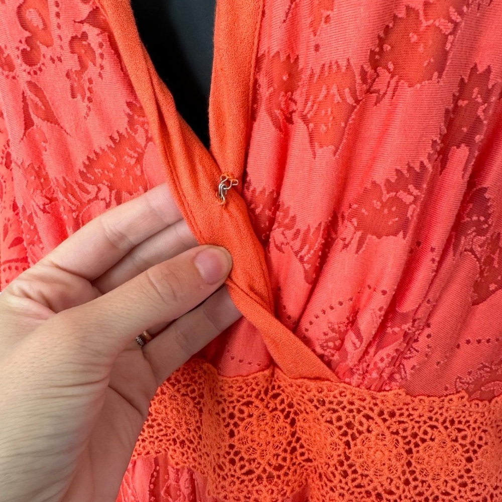 Farm Rio Anthropologie coral Devore lace maxi/ midi dress size small - Picture 8 of 10